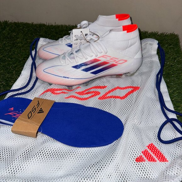 adidas Shoes - Adidas F50 Elite Mid FG Soccer Cleats White Blue Red ID9203 Women's Size 6 NEW